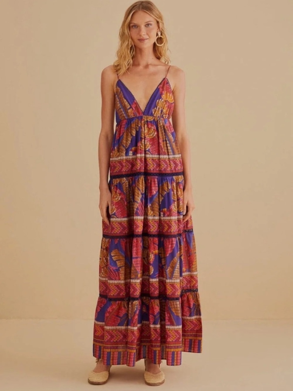 Farm Rio Blue Forest Mosaic Sleeveless Maxi Dress